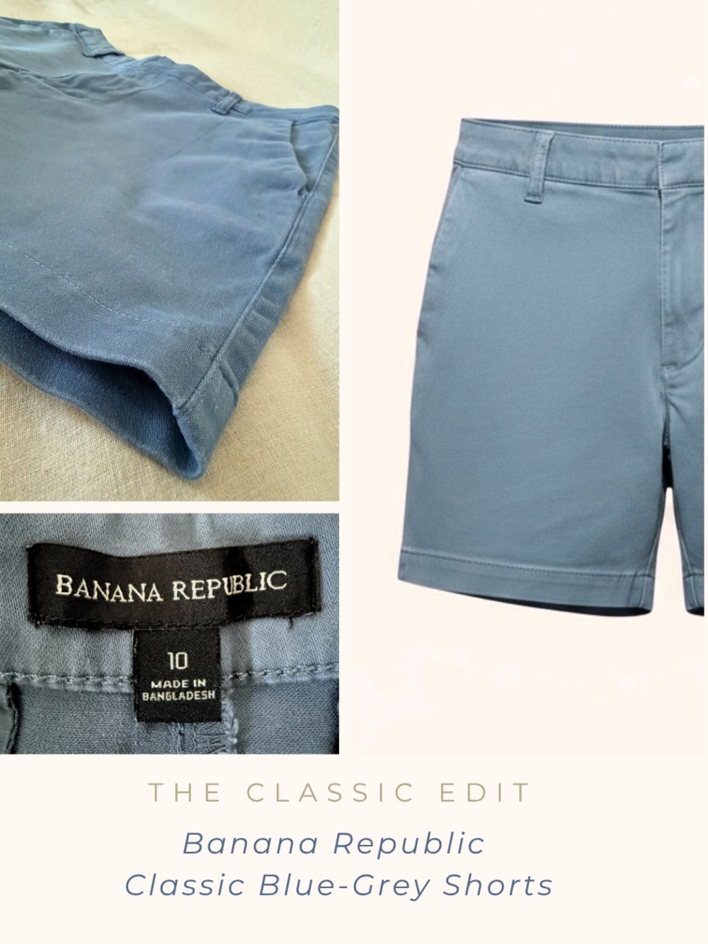 Banana Republic | Classic 4” Tailored Shorts | Cotton | Blue-Grey | 10